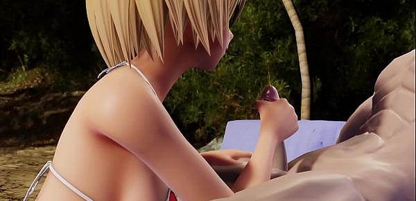  [3D HENTAI MMD] Peachy Beach  Pt 1 - Bikini Izumi gets caught fingering by Sin Sack, gives him a blow job and rides him like a cowgirl until creampie finale!
